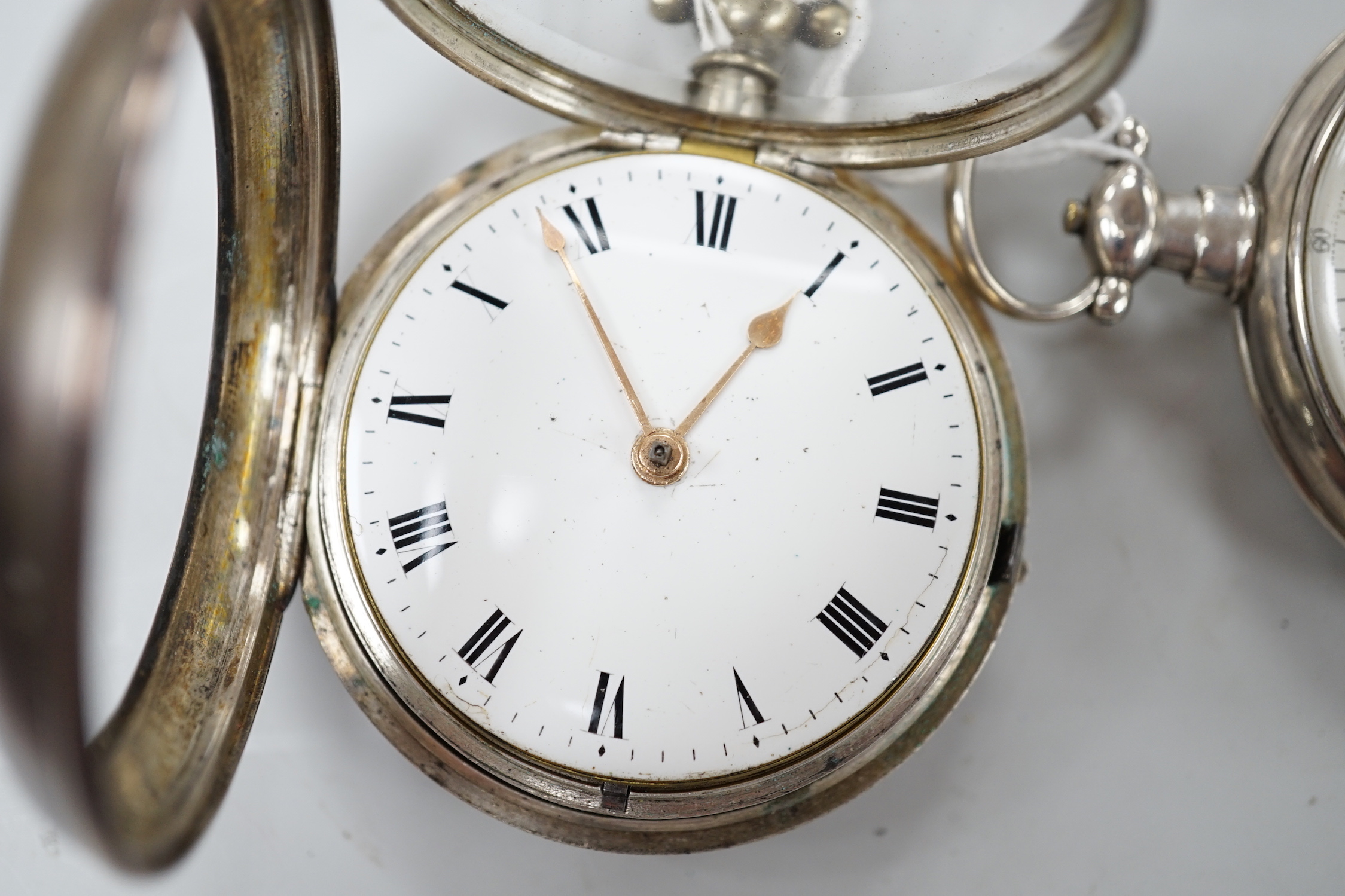 A 19th century silver pair cased keywind verge pocket watch by Haynes of London and one other Chinese? pocket watch.